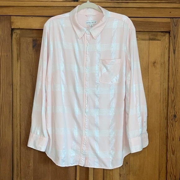 AVA ViV Plaid Pink & Silver Button Down Blouse Sz. 2X - Picture 1 of 12